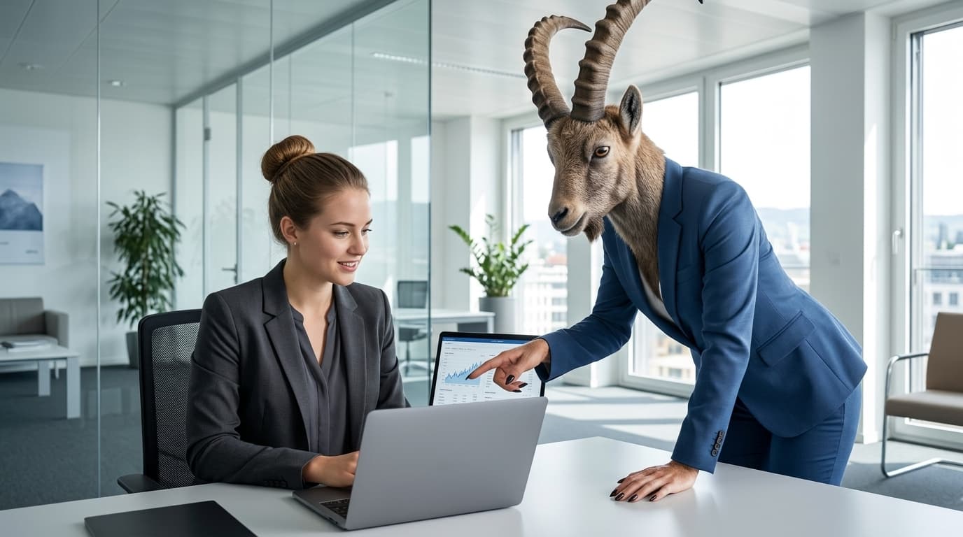 Moderner Schweizer Arbeitsplatz mit Laptop, Kaffeetasse und PARAT-gebrandetem CV-Dokument