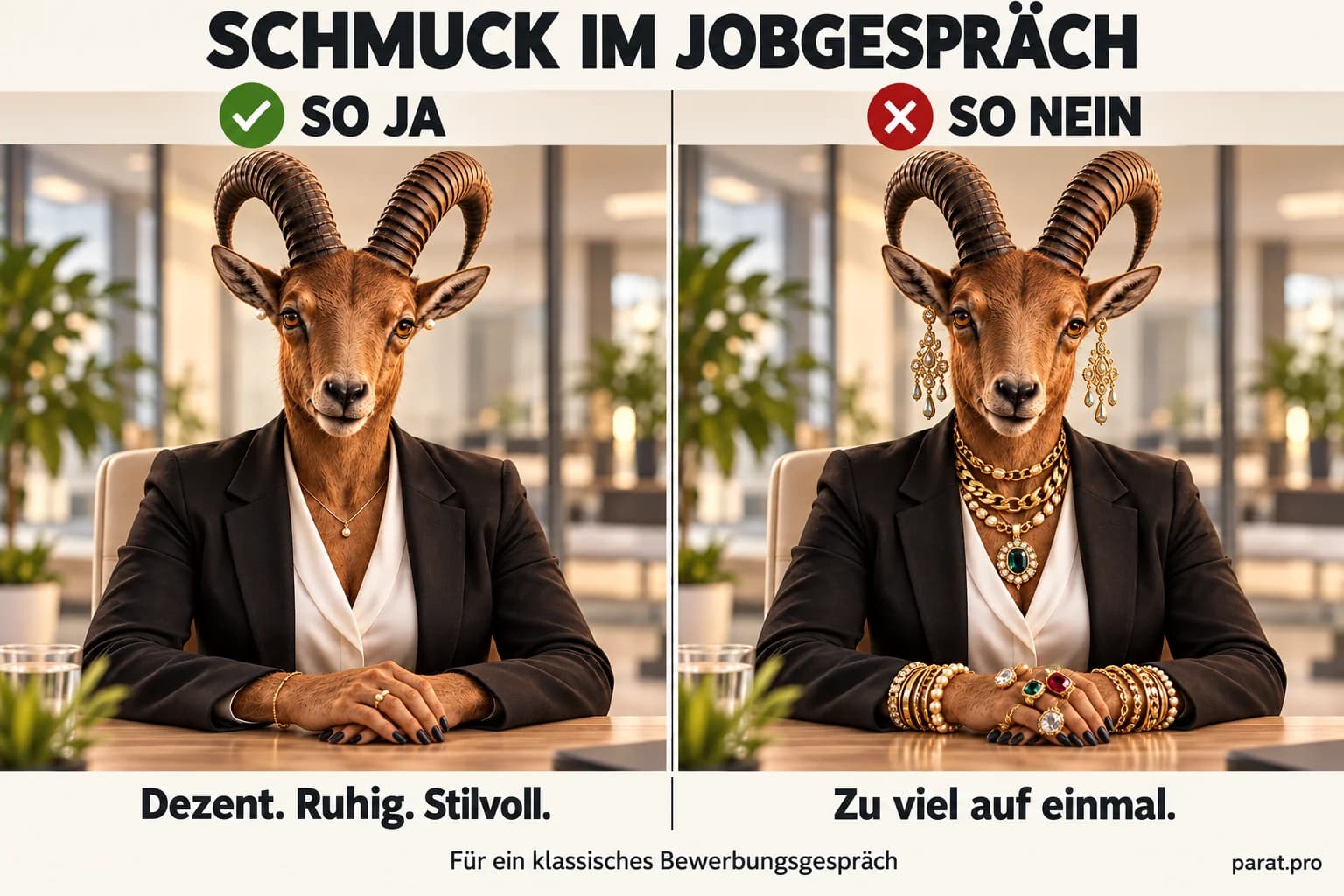 Jewelry in a job interview: Discreet, calm, and stylish instead of too much at once for a classic Swiss interview