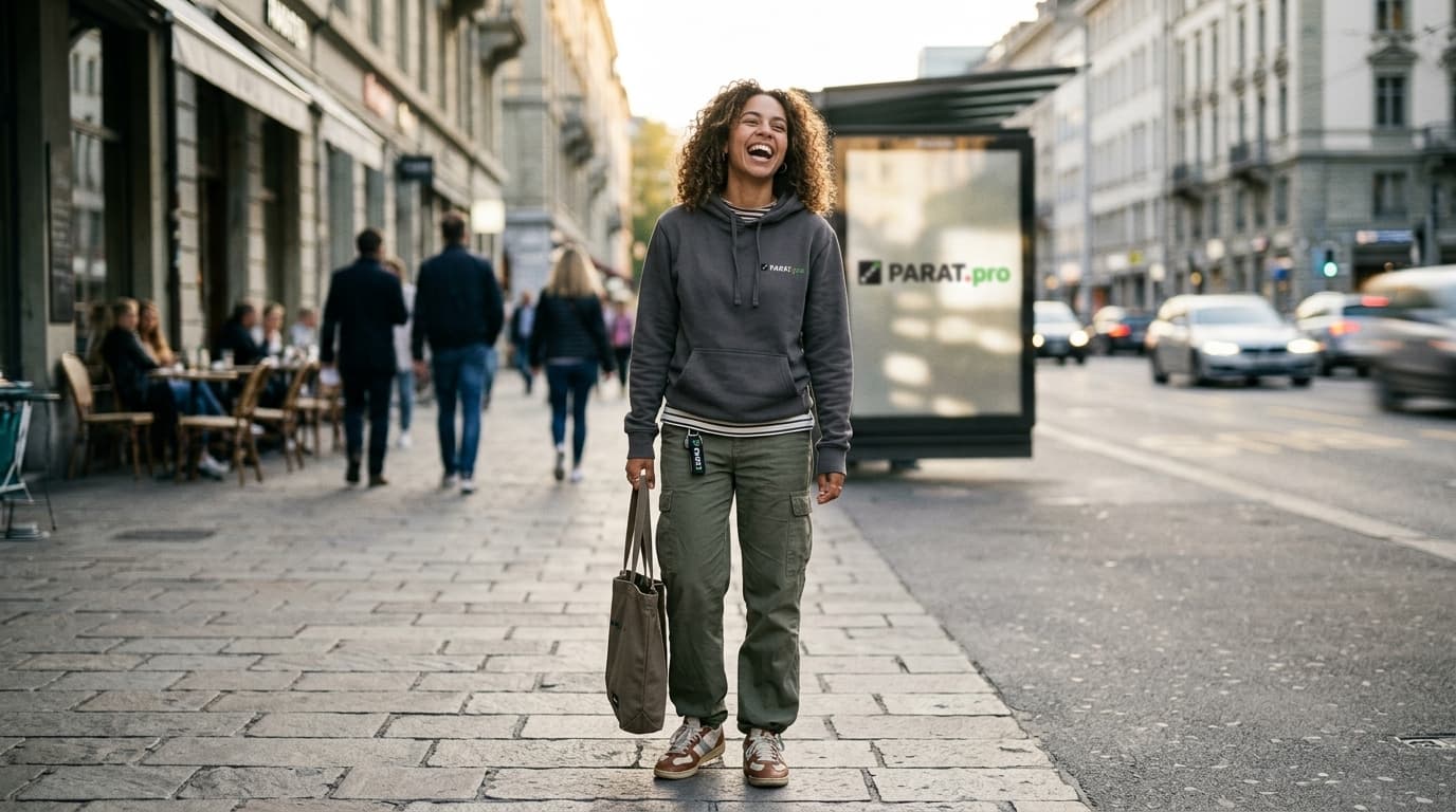 Persona auténtica sonriendo en la calle