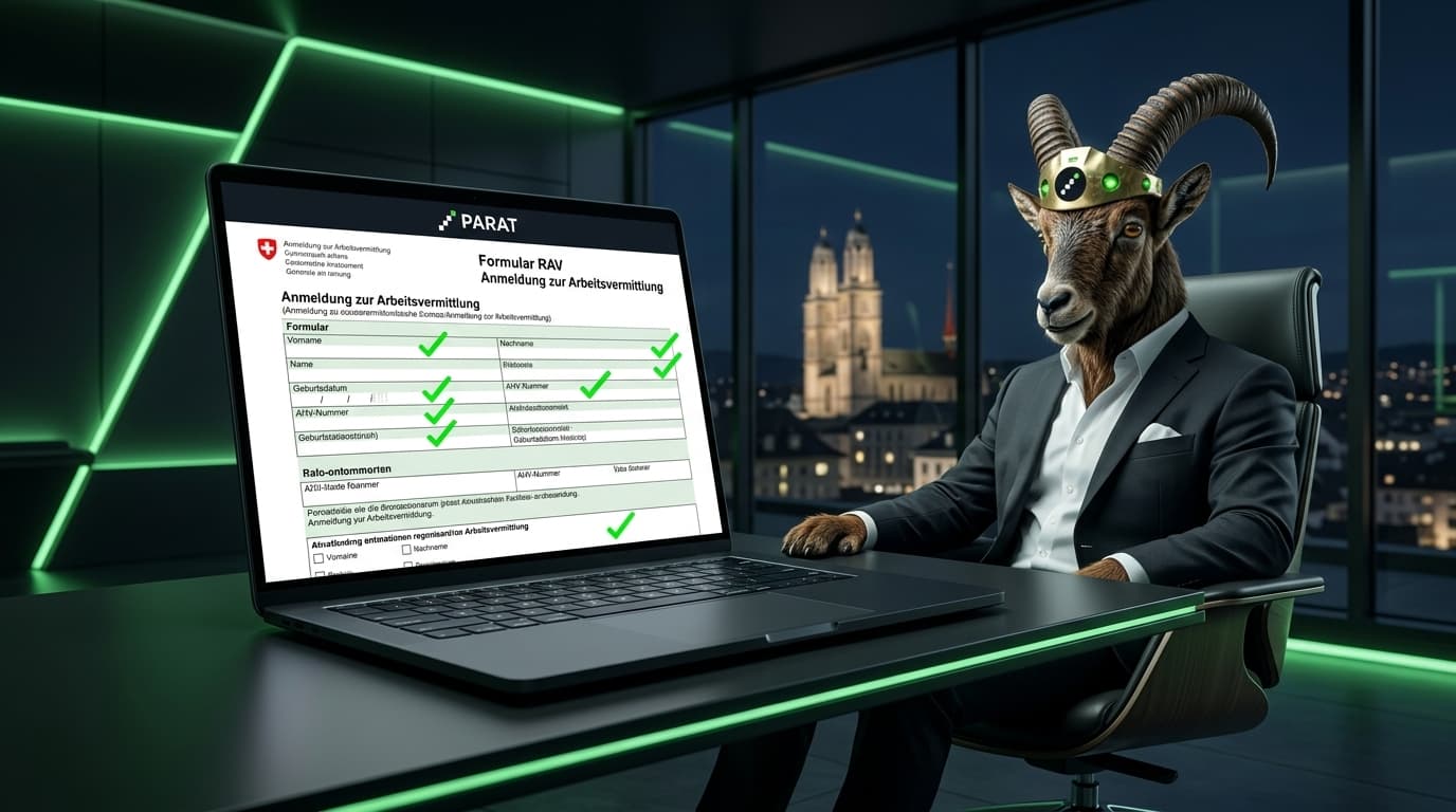 Der PARAT Steinbock blickt auf die automatische, KI-gestützte Ausfüllung des Schweizer RAV-Formulars