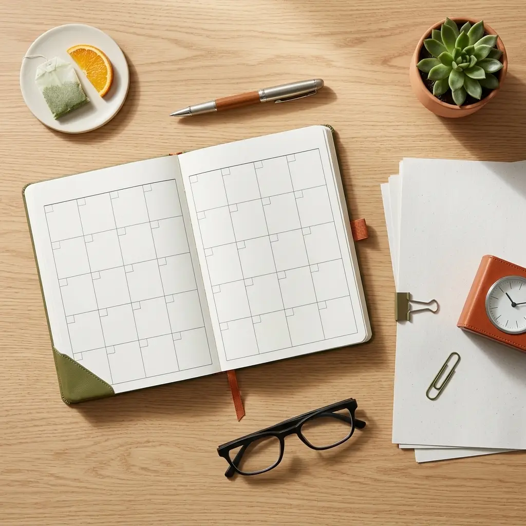 Tischkalender und amtliches Dokument mit Kugelschreiber