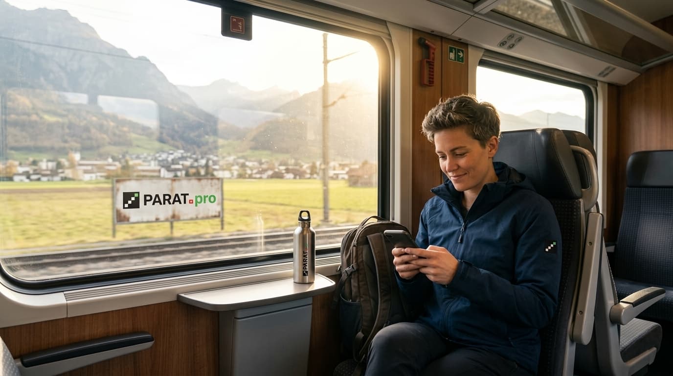 Person schaut im Zug auf ihr Smartphone
